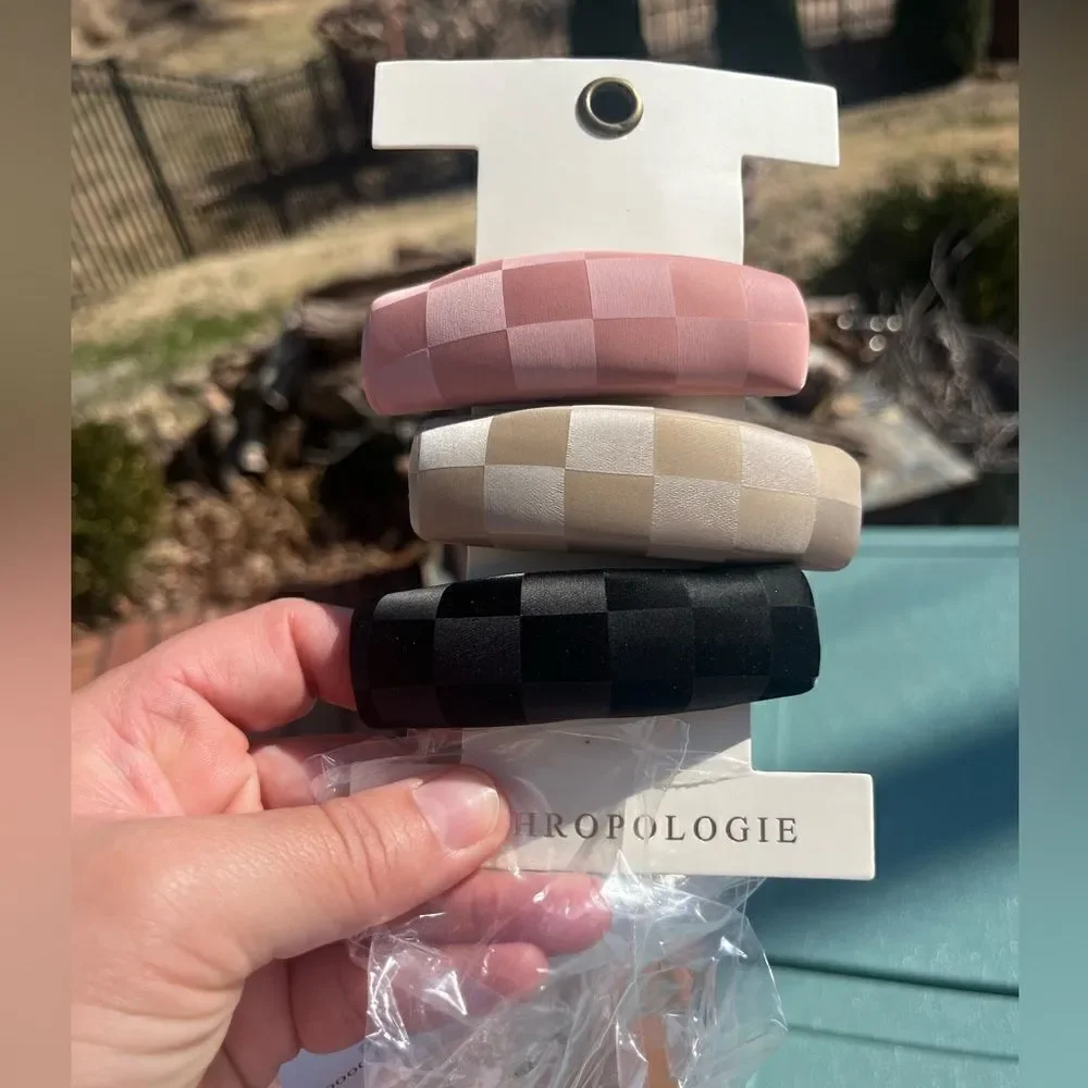 Anthropologie Checkered Barrettes Set of Three  NWT
